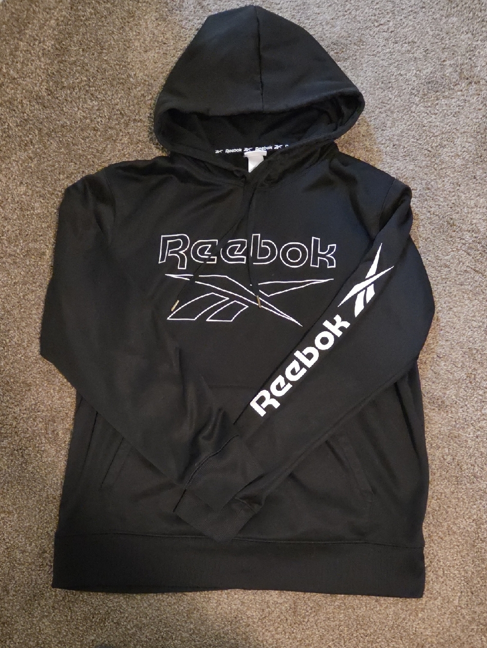 Reebok Black Hoodie with White Logo Sleeve Detail